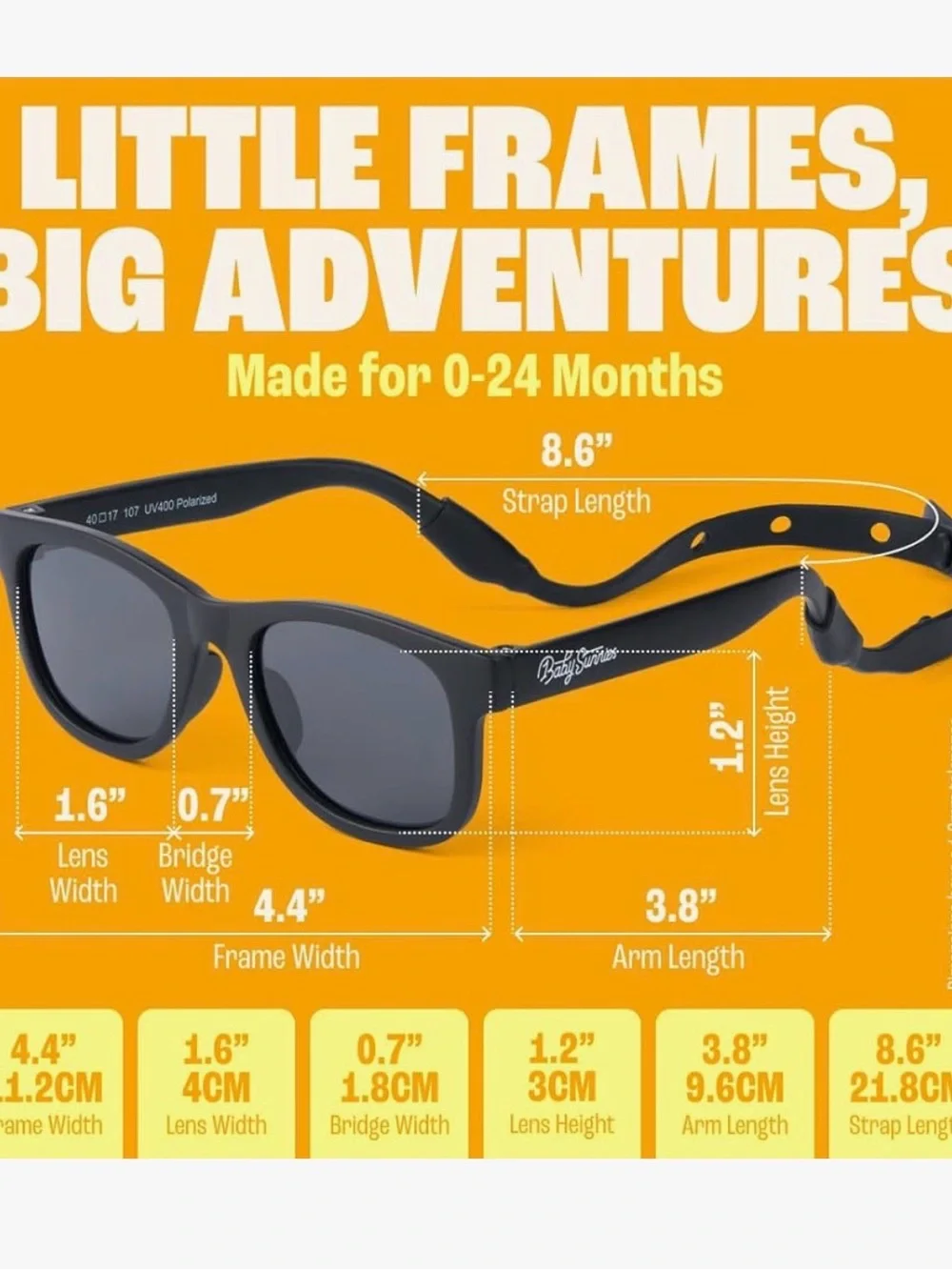 Baby sunnies Black Kids Sunglasses with Adjustable Safety Strap